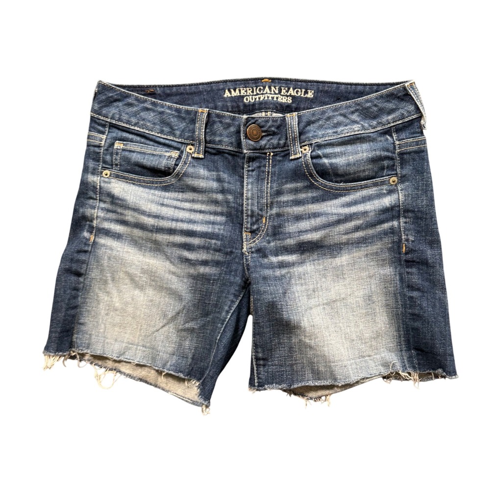 American Eagle Cut Off Denim Shorts Women's 6 Blue Raw‎ Hem Stretch Y2K